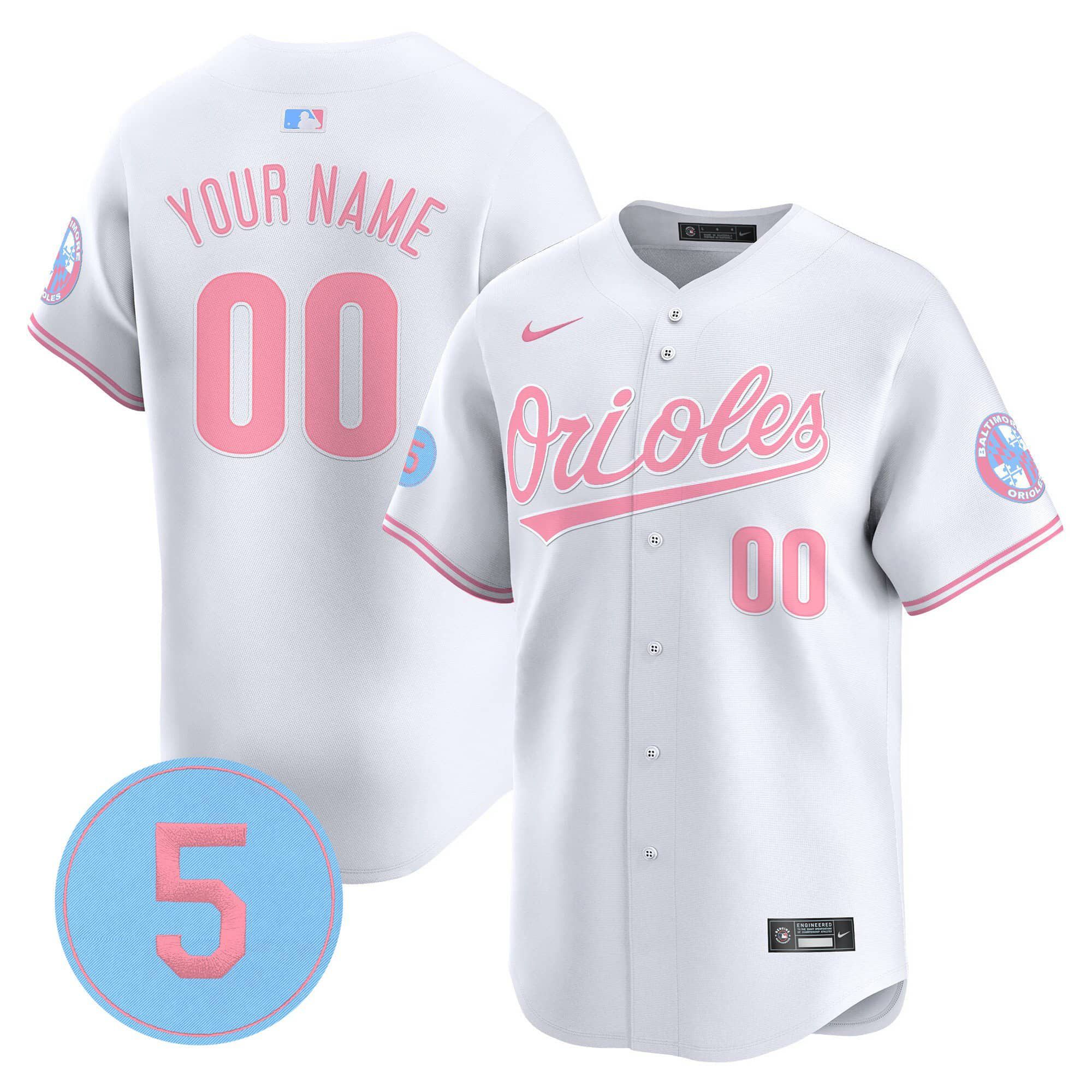 Men Baltimore Orioles White 2024 Nike Bubblegum Robinson Patch Vapor Premier Limited Custom MLB Jersey->customized mlb jersey->Custom Jersey